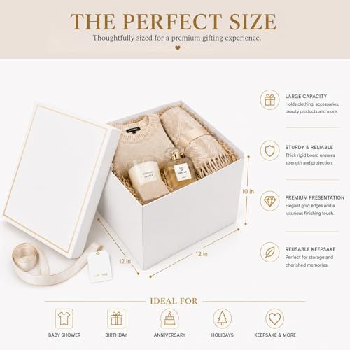 12x12x10 Inch Empty Gift Box with Lid, Large Wedding Gift Box for Presents