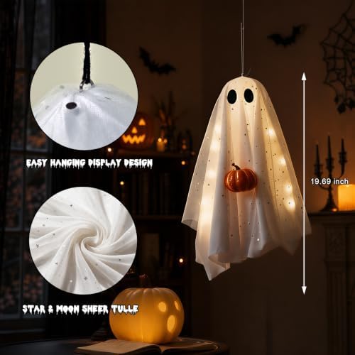 3 Pcs LED Light Up Hanging Ghosts, Halloween Decorations Outdoor