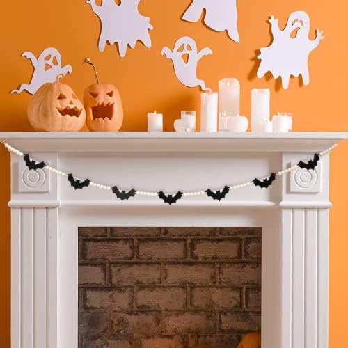 DAZONGE Halloween Wood Felt Bat Garland for Halloween Decorations Indoor