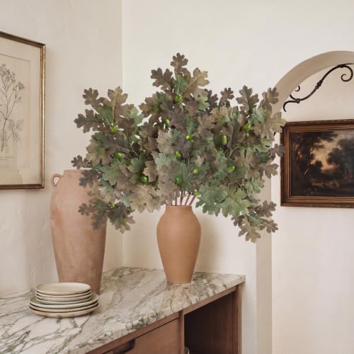 Wavwavw 6 Pcs 32'' Fall Artificial Oak Leaves Stem Fake Oak Branch Decor