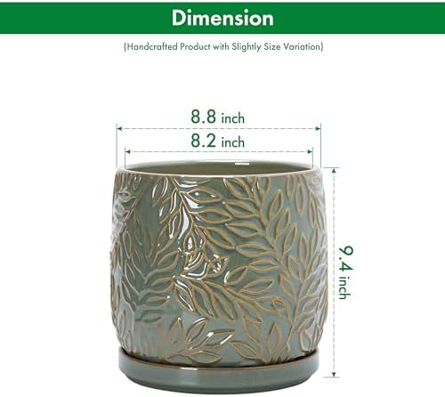 D'vine Dev Embossed Leaves Ceramic Planter, 8 in, Olive, 27-A-Q-0