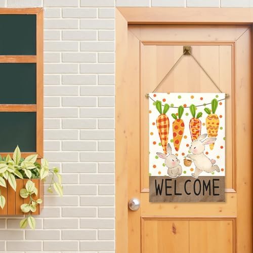 Large Easter Garden Flag 28x40 Inch Double Sided Welcome Bunny and Carrot Yard Flags Spring Outdoor Porch Decorations Farmhouse Easter Bunny House Banners for Lawn Patio Garden and Home Decor