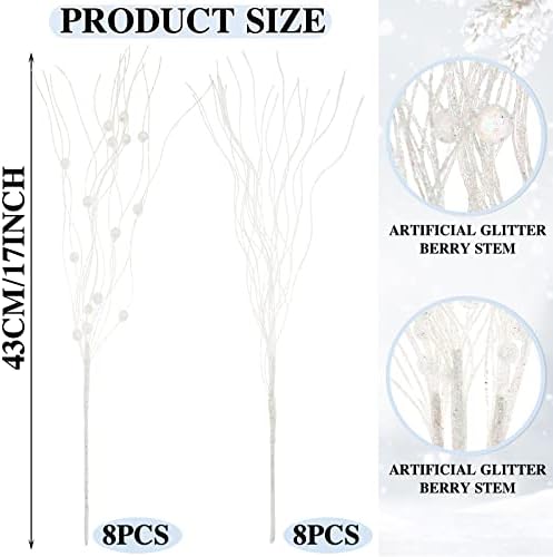 Giegxin 16 Pack 17 Inch White Branches for Christmas Tree White Berry Stems