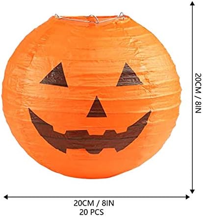 Jangostor 20 PCS Halloween Pumpkin Jack O Lantern Paper Lanterns for Parties, Garden Decoration, 8 Inches (Orange)