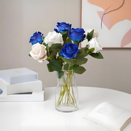Jasion Artificial Velvet Roses 12pcs Faux Flowers Blue