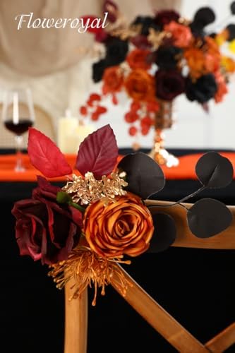Floweroyal Halloween Artificial Flowers Black Flowers Mix Silk Flowers Fake Roses with Stems for DIY Wedding Bridal Bouquets, Baby Shower, Floral Arrangement, Table Centerpieces, Home Decorations