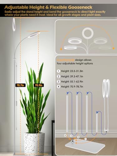 48W Grow Lights for Indoor Plants, Full Spectrum LED Plant Light with Stand