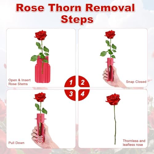 M METERXITY 1-Pack Rose Thorn Stripper Tool, Plastic Metal Flower Stem Leaf Thorn Stripper for Bouquets Pruning Branches/Floral Arrangement, Flower Stripping Tool Remove [Rose Red]