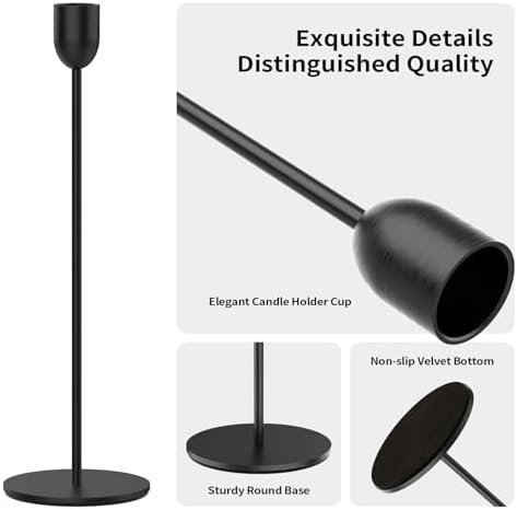 ChefBee 6PCS Black Tall Taper & Pillar Candle Candlestick Holder