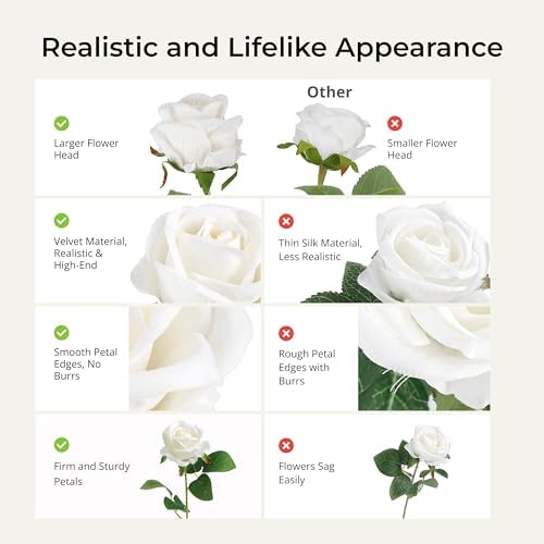 Auihiay 104pcs Roses Artificial Flower - Realistic White Fake Roses