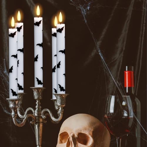 Eldnacele Bats Halloween Decal Flameless Taper Candles with Remote Timer