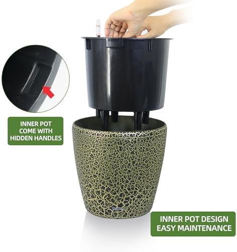 Dexceder 11x10 Self Watering Planter (Black Gold Crackle)