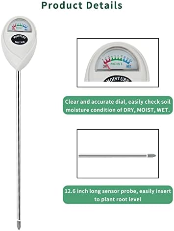 Censinda Soil Moisture Meter, 2 Pack Long Probe Soil Moisture Monitor for House Plants, Soil Hygrometer Moisture Sensor for Indoor & Outdoor, Garden, Farm, Lawn Plant Care, No Battery Needed(White)