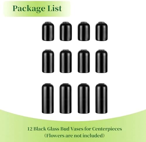Hewory Glass Bud Vases for Flowers: 12PCS Modern Black Small Vases Bulk