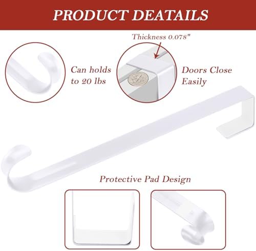 2 Pack 12" Metal Wreath Hanger for Front Door, Non-Scratch, White