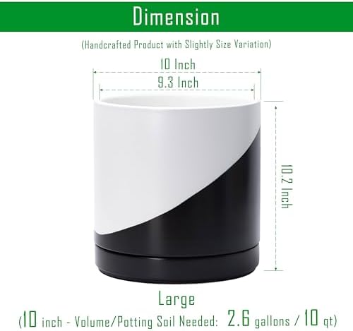 D'vine Dev 10 Inch Ceramic Planter Pot, Black White Diagonal, 94-O-E-K