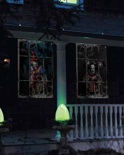Yigney 2 Pcs Scary Halloween Window Decorations Clown Ghost Window Cover