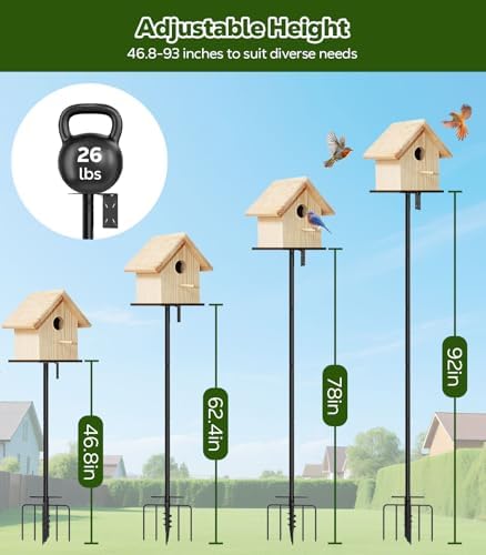 MoKo Bird Feeder Pole, 92 in Bird House Pole Squirrel Baffle 9 Prong Base
