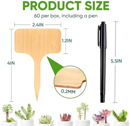 Plant Labels, 60-Pack Bamboo Garden Markers with Dual-Tip Marker