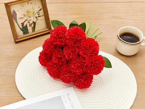 SITUMEIZI 12 Pcs Red Flowers Artificial Chrysanthemums, Fake Mums