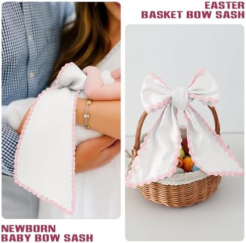 DYSHAYEN Wreath Sash for Front Door, White with Pink Trim