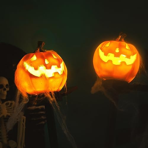 Retisee 2 Pcs Jack O Lantern Solar Lights,Classic Style,Orange