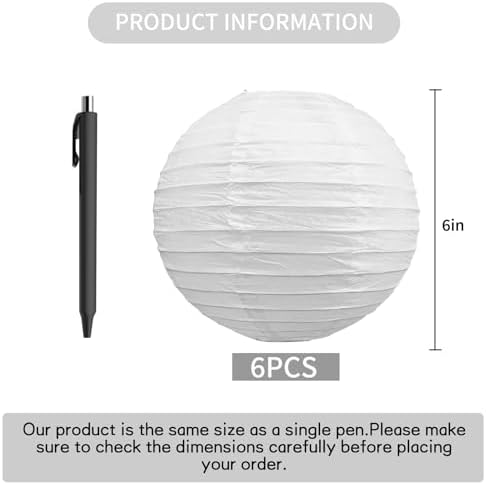 BEISHIDA 6 Inch White Paper Lanterns 6 Packs Hanging Round Chinese Lantern