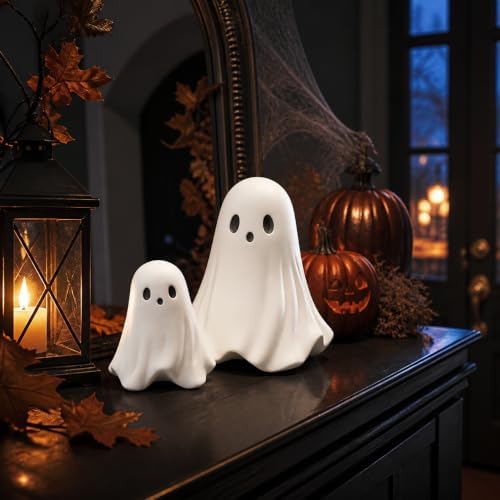 Halloween Ghost Figurine White Decorative Cute Ghost Ornaments Resin Spooky Ornaments for Holiday Home and Office Decorations