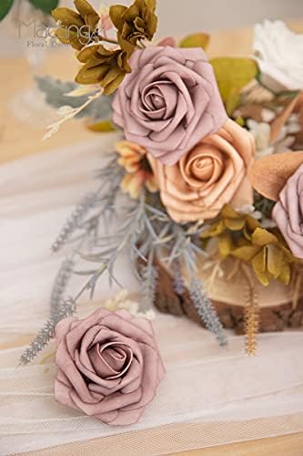 MACTING 30PCS Dusty Purple Pink Artificial Roses, Real Touch Foam Flowers