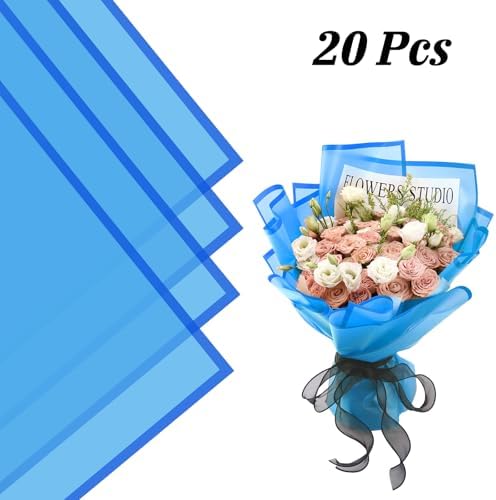 Rumvan Flower Wrapping Paper, 20 Sheets, Waterproof, Floral Bouquet Design, for Wedding, Birthday Gift, DIY Florist Supplies (Translucent white) (Royal Blue, 20 Sheets)