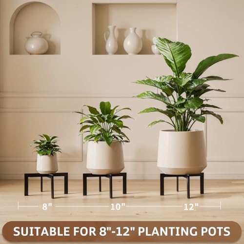 4 Pack Plant Stand Indoor Outdoor,Metal Mid-Century Pot Stand,Modern Plant Holder Rattan Flower Plant Stool,Low Short Plant Stands for Indoor Fit 5-12 Inch Pot,Black(Pot & Plant Not Included)