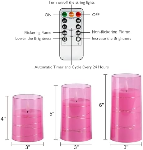 Homemory Flickering Flameless Candles, Pink LED Pillar Candles with Remote