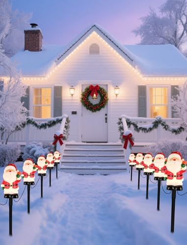 5-Pack Commercial-Grade Christmas Pathway Stakes - 15.98" Tall Santa Holding Bell Stake Lights with Heavy-Duty C7 LEDs, Waterproof for Pro-Level Yard Decor