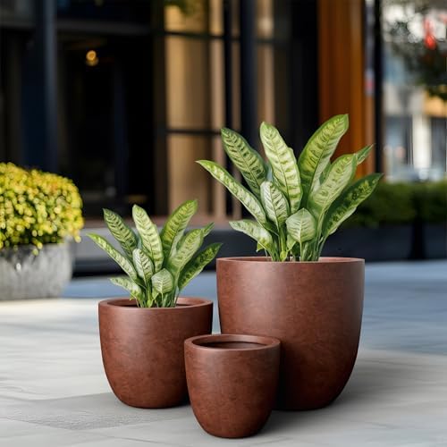 Kante Set of 3 Rusty Concrete Bowl Planters 18" 14" 10" Dia