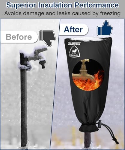 Enlarge Outdoor Faucet Cover for Winter Freeze Protection, 13” W x 30" H Hose Bib Covers Socks for Garden Lawn Faucets & Yard Hydrant, Reusable Long Insulated Spigot Cover, Black, 1 Pack