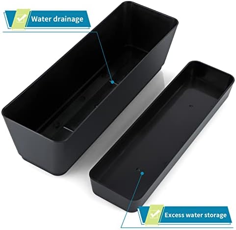 Skelang 3 Pcs Rectangular Plant Pot, 12" Flower Planter Box, Windowsill Container for Succulent, Herb, Vegetable (Black)