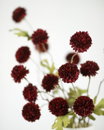 DuHouse 9pcs Faux Silk Pompon Mum Small Chrysanthemum Ball Burgundy