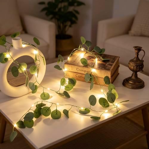 Vine Fairy Lights, 6.5FT 40 LEDs Eucalyptus String Lights, 2 Pack