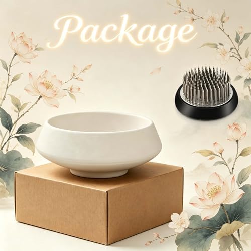 Ikebana vase kit Ceramic Flower Frog Set Kenzan Flower Shallow Bowl Flower Arrangement Kit Zen Decor for Home Office (White Small)
