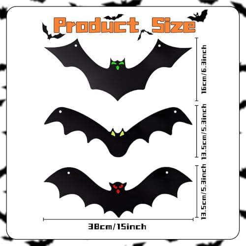 12PCS Halloween Hanging Bat Decorations with Glowing Eyes, 3 Styles