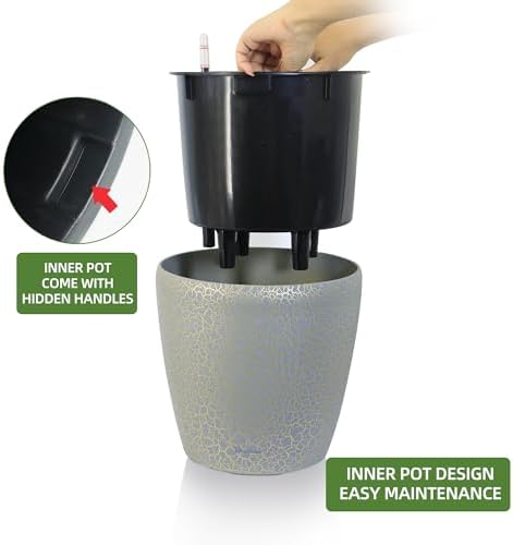 Dexceder 9x8 Self Watering Planter (Grey Gold Crackle)