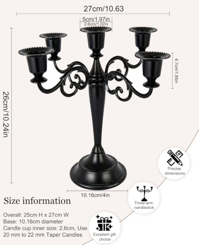 Black Candelabra Halloween 5 Arm Matte Gothic Taper Candle Holder