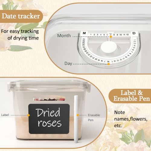QUKLOGEN Silica Gel Flower Drying Container with Calendar Airtight Container Filterable Basket,One Step Retrieve Dried Flowers,Reusable Flower Preservation Kit(Silica Gel Crystals Not Included)