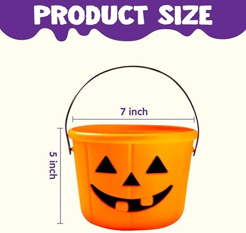 JOYIN 6PCS Halloween Trick or Treat Pumpkin Bucket, Jack O Lantern Candy Basket and Buckets for Trick or Treating, Orange Halloween Pails with Handle for Kids Party Favors Supplies Props