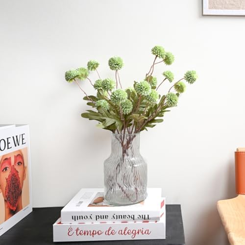 Laelfe Artificial Pompon Mum, 5Pcs Fake Kiku Flowers Silk Small Mini Chrysanthemum Ball Faux Mum Decor for Vase Filler DIY Bouquet Centerpieces Arrangements Shower (Green)