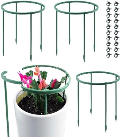 12Pack Plant Support Stake Half Round Plant Support Ring with 20 Pcs Clips