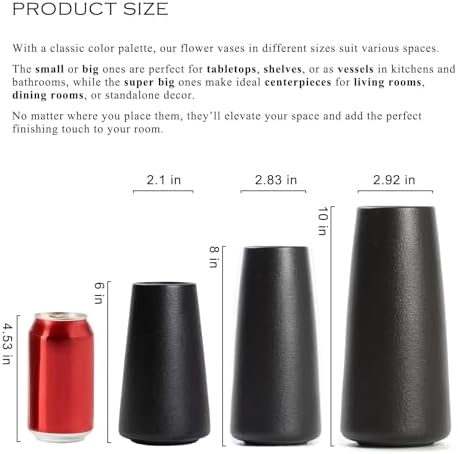 Simple Boho Ceramic Flower Vase for Home Decor (Matte Black,Super Big)