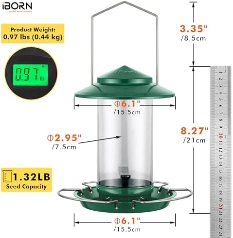 iBorn Bird feeders for Outdoors Metal Chew Resistant, Green,1.32 LB