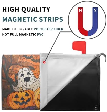 Halloween Ghost Mailbox Cover Magnetic Large Size 25.5 x 21 Inch Halloween Pumpkin Mail Box Covers Fall Scary Night Mailbox Wraps Post Letter Box Cover for Holiday Garden Yard Outdoor Outside Decor