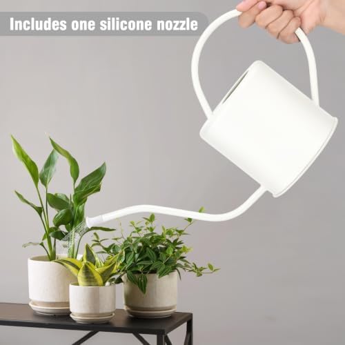 Plant Watering Can, 50 oz / 1500 ml Stainless Steel Metal - Modern Decorative with Long Spout for Indoor Potted Plants, Bonsai, Garden Flowers, Cream White